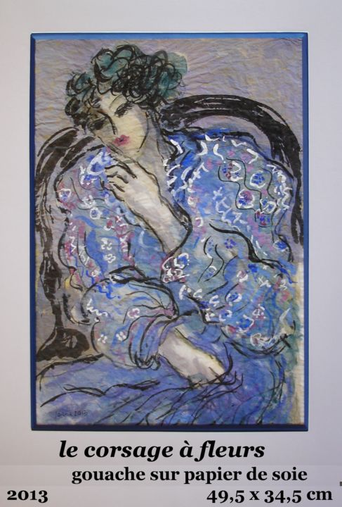 Peinture intitulée "le corsage à fleurs" par Ioana, Œuvre d'art originale, Gouache