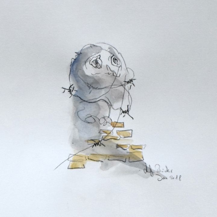 Drawing titled "Asyl" by Antje Clara Bücker, Original Artwork, Graphite