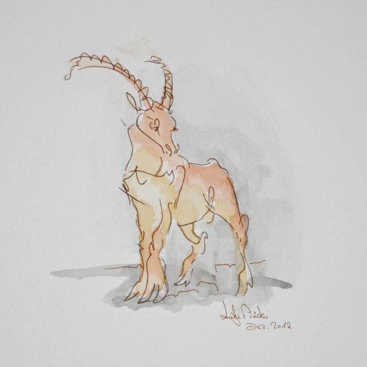 Drawing titled "Steinbock" by Antje Clara Bücker, Original Artwork, Graphite