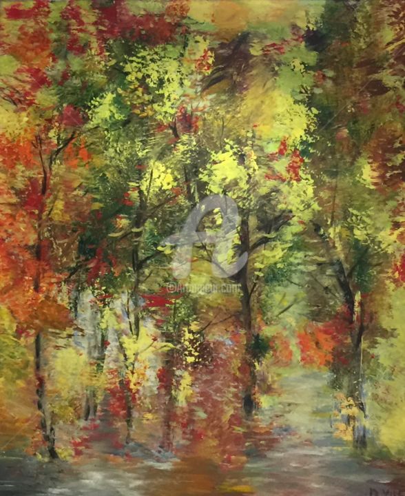 Painting titled "Autumn" by Dennie Yuen, Original Artwork, Acrylic
