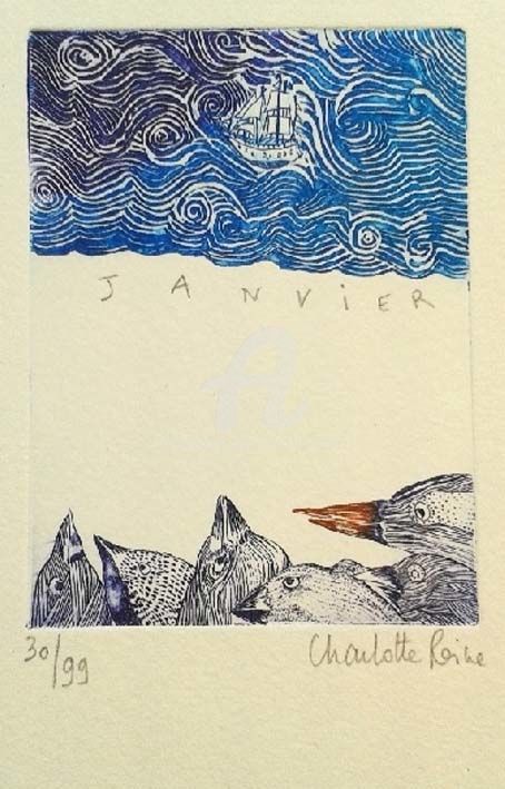 Ciel d'Hiver - Janvier Printmaking, 9.8x6.3 in