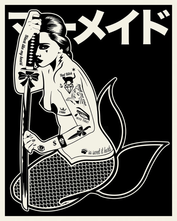 Drawing titled "Mermaid" by Dolceq, Original Artwork, Ink