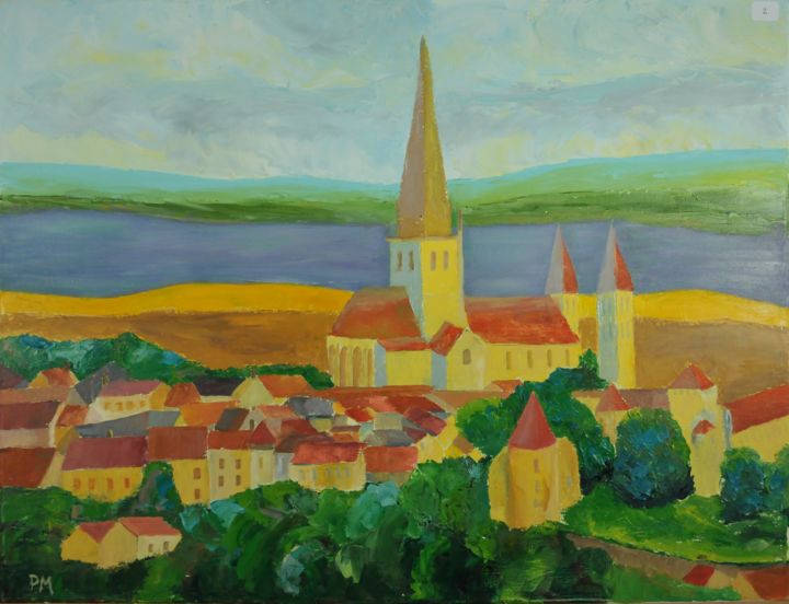 Peinture intitulée "vue d' Autun II" par Philip Moreau, Œuvre d'art originale, Huile