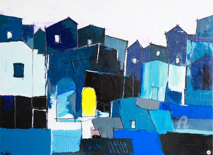 la ville bleue 绘画, 23.6x31.9 in