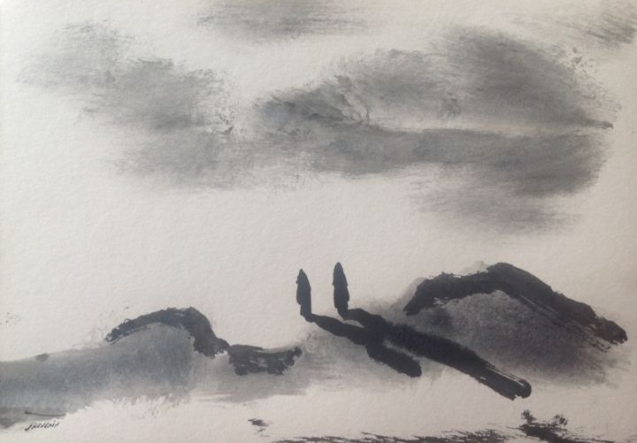 Peinture intitulée ""Deux femmes dans l…" par Arnaud Thévenin, Œuvre d'art originale, Encre