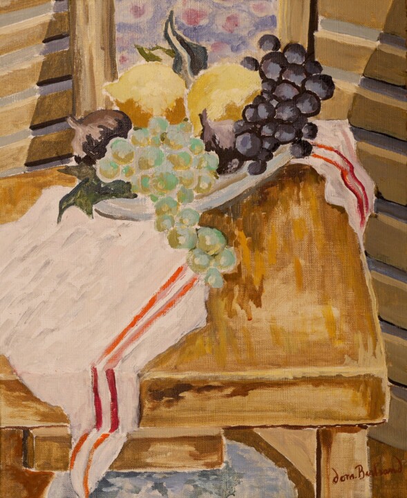 Peinture intitulée "Torchon et fruits s…" par Dominique Bertrand, Œuvre d'art originale, Huile
