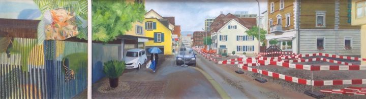 Painting titled "Uster Strassenarbei…" by Sebastian Olivier Burckhardt, Original Artwork, Acrylic