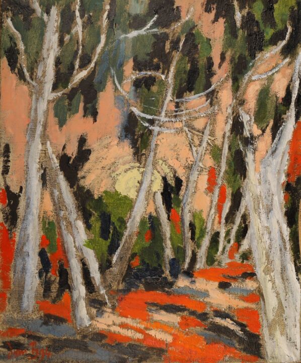 Peinture intitulée "Les pins" par Dominique Bertrand, Œuvre d'art originale, Huile