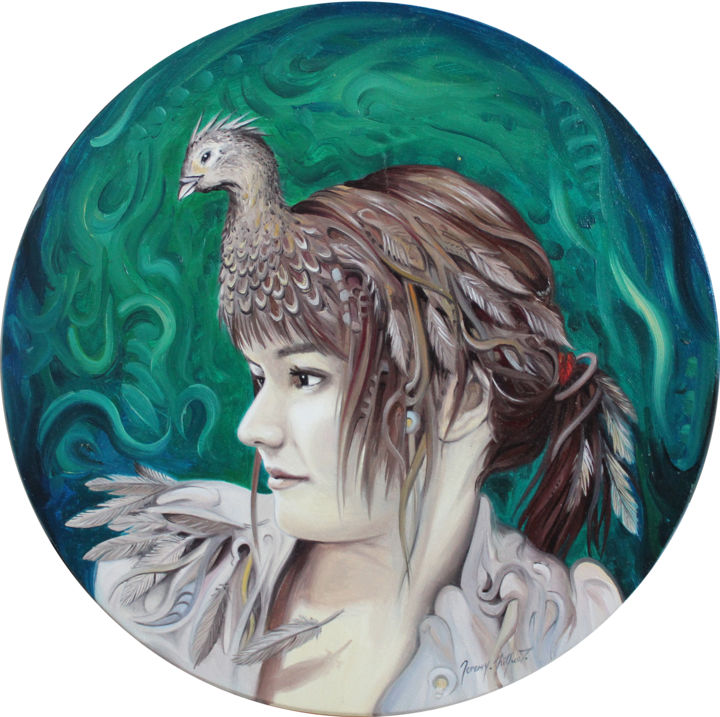 Painting titled "Femme Rêve d'Envol" by Jérémy Piquet, Original Artwork, Oil Mounted on Wood Panel