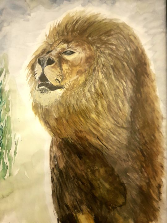 Painting titled "Lion" by Coline Cabré, Original Artwork, Watercolor