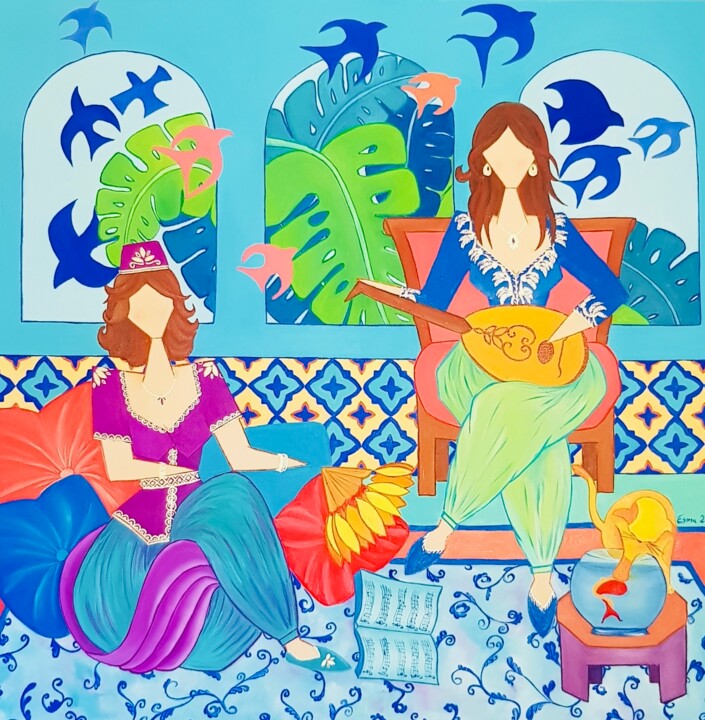Peinture intitulée "Musique" par Esma, Œuvre d'art originale, Huile