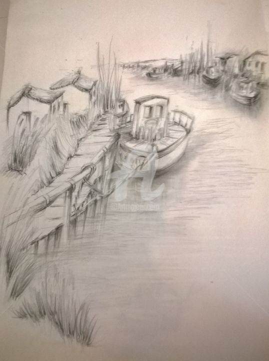 Drawing titled "Ile d'Oleron "etude…" by A.Mt.Vankerk Vankerk "Loulou", Original Artwork