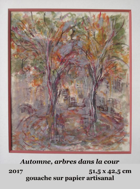 Peinture intitulée "automne, arbres dan…" par Ioana, Œuvre d'art originale, Gouache