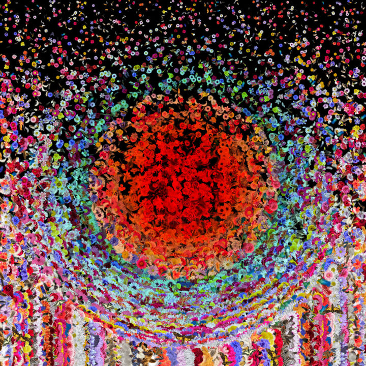 Arts numériques intitulée "Soleil rouge ( Avec…" par Frédéric Durieu & Nathalie Erin, Œuvre d'art originale, Travail numériq…