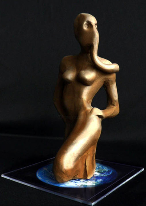 Sculptuur getiteld "mask" door Cesar Aguilar (Raçe), Origineel Kunstwerk, Steen