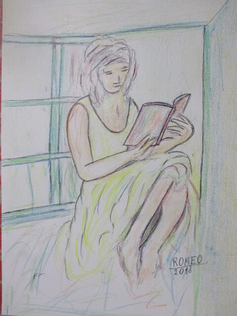 Desenho intitulada "MULHER LENDO" por Romeo Zanchett, Obras de arte originais, Giz