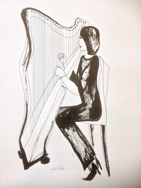 harpist 图画, 17.7x12.6 in