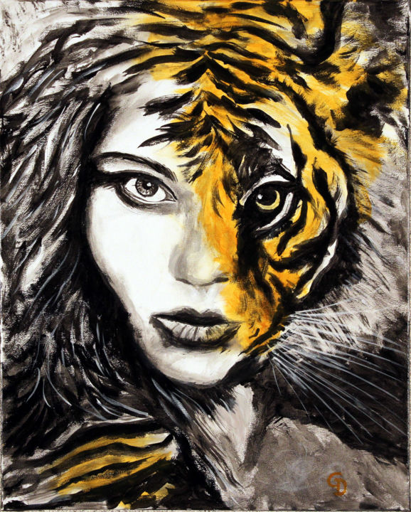 279 - La femme ou la tigresse 绘画, 19.7x15.8 in