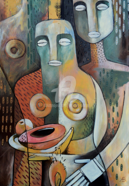Schilderij getiteld "Je t'ai apporté des…" door Amides Basso, Origineel Kunstwerk, Olie