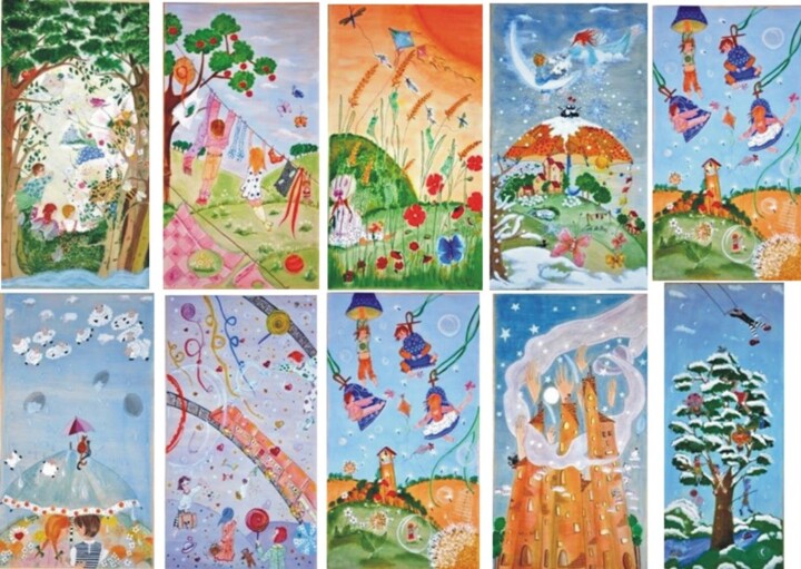 arte vicino ai bambini 绘画, 35.4x53.2 in