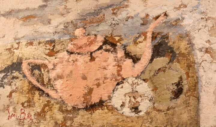 Peinture intitulée "Théière rose (+ sab…" par Dominique Bertrand, Œuvre d'art originale, Huile