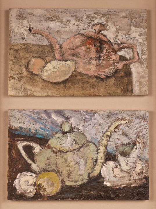 Peinture intitulée "Théière rose - Théi…" par Dominique Bertrand, Œuvre d'art originale, Huile