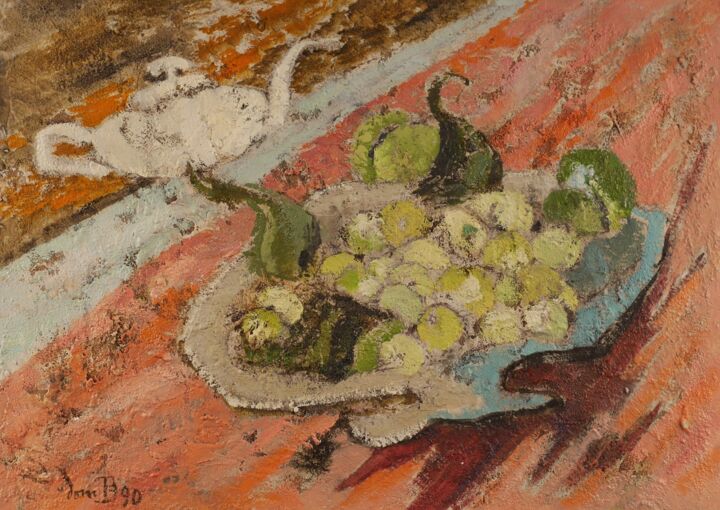 Peinture intitulée "Théière blanche ave…" par Dominique Bertrand, Œuvre d'art originale, Huile