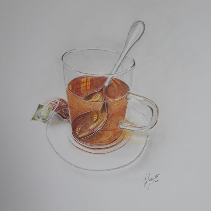 Painting titled "Glass of tea and te…" by Ton Brouwer, Original Artwork, Watercolor