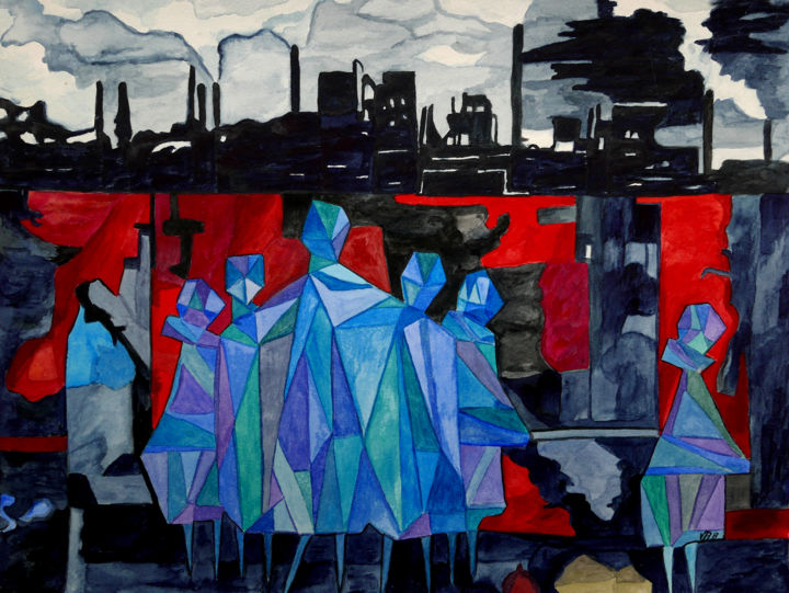 Industrial World 绘画, 11.8x15.8 in
