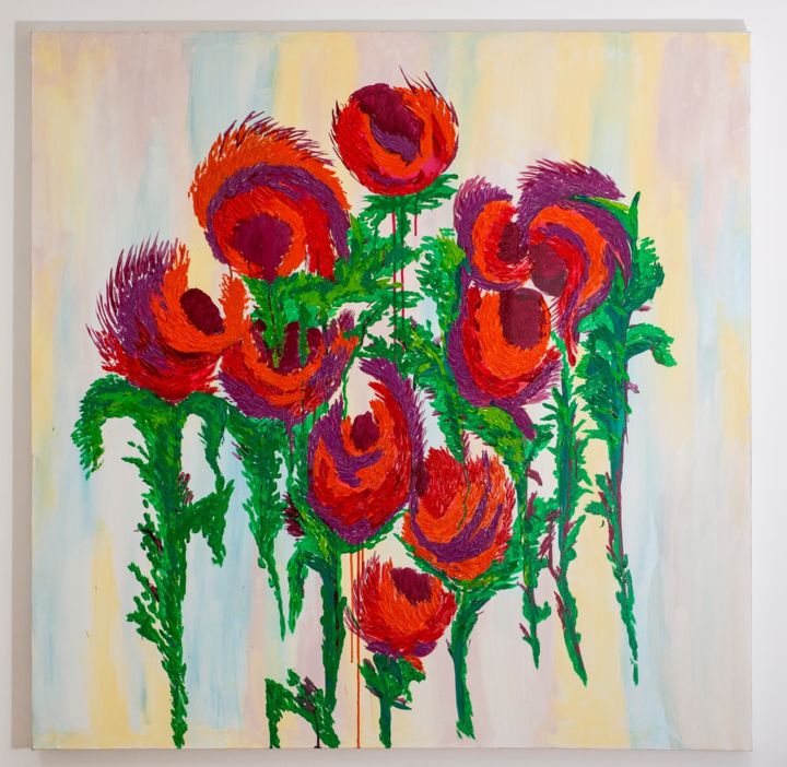 Painting titled "fire flowers" by Howaida Kamel, Original Artwork