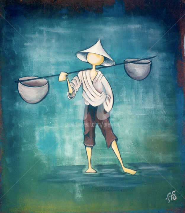 Ζωγραφική με τίτλο "asie-acrylique.jpg" από As - Aurélie Soucek, Αυθεντικά έργα τέχνης, Ακρυλικό