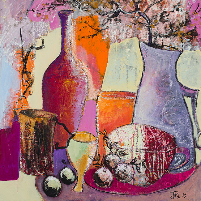 Painting titled "Repas de lune" by Josiane Pinel Debris, Original Artwork