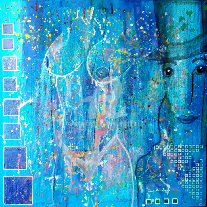 Bleu désir 绘画, 27.6x27.6 in