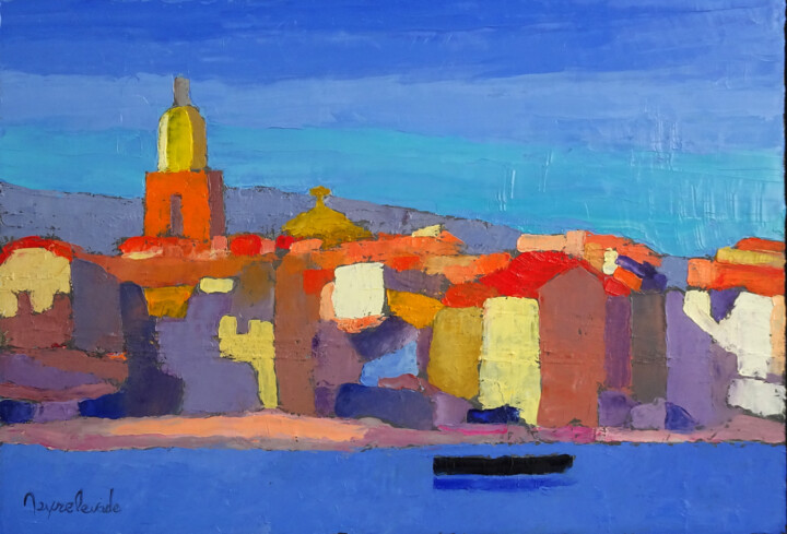 Peinture intitulée "Saint-Tropez" par Jacques Peyrelevade, Œuvre d'art originale, Huile