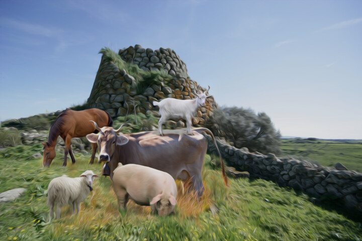 "ECONOMIA SARDA" başlıklı Dijital Sanat Serafino Deriu tarafından, Orijinal sanat, Foto Montaj