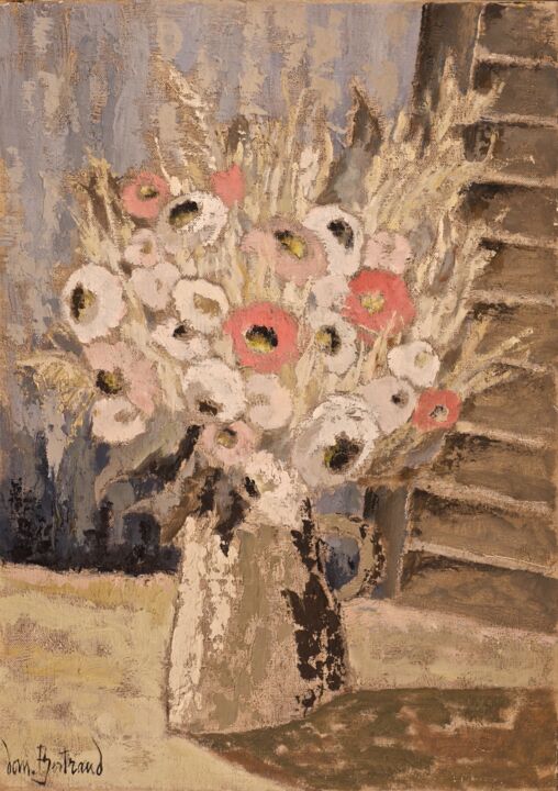Peinture intitulée "Immortelles roses e…" par Dominique Bertrand, Œuvre d'art originale, Huile