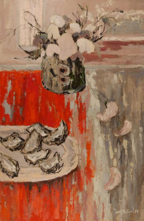Peinture intitulée "Huîtres et fleurs" par Dominique Bertrand, Œuvre d'art originale, Huile