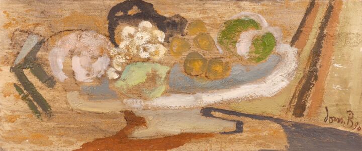 Peinture intitulée "Coupe de fruits ( +…" par Dominique Bertrand, Œuvre d'art originale, Huile