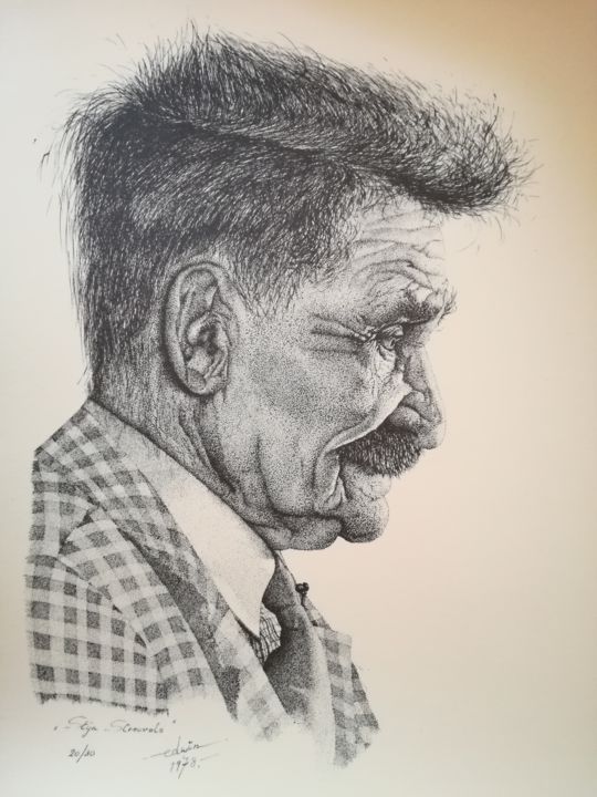 Dessin intitulée "Stijn Streuvels" par Edwin, Œuvre d'art originale, Encre