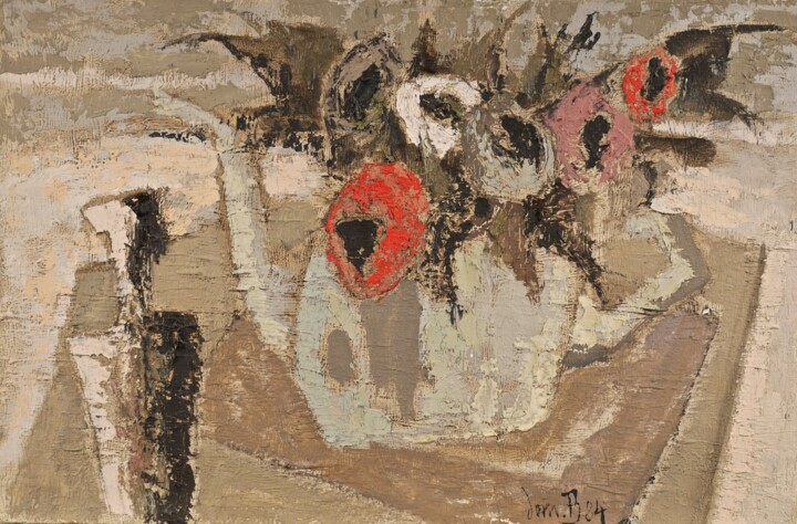Peinture intitulée "Théière aux anémones" par Dominique Bertrand, Œuvre d'art originale, Huile