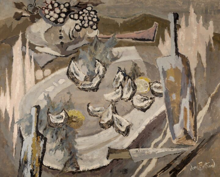 Peinture intitulée "Huîtres et raisins" par Dominique Bertrand, Œuvre d'art originale, Huile