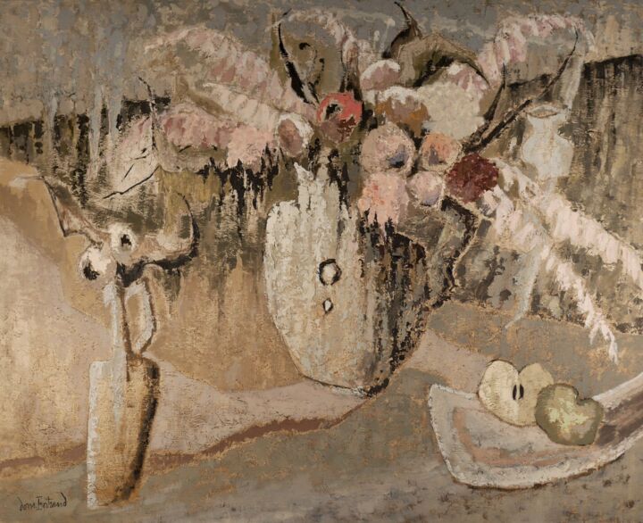 Peinture intitulée "Roses et bouteilles…" par Dominique Bertrand, Œuvre d'art originale, Huile