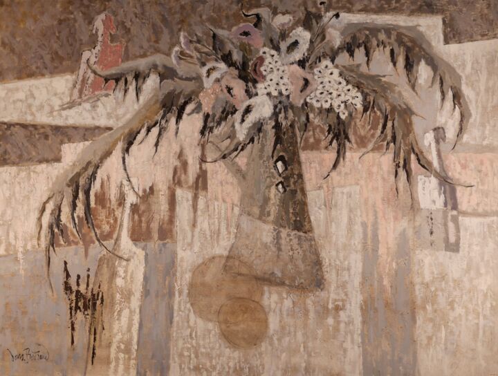 Peinture intitulée "Nature morte rose e…" par Dominique Bertrand, Œuvre d'art originale, Huile