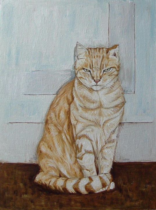Painting titled "A Friend's Cat" by Gerald Shepherd F.F.P.S., Original Artwork, Oil