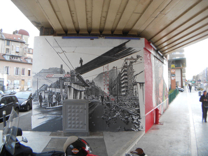 Peinture intitulée "PONT SNCF MARCHE DE…" par Nessé, Œuvre d'art originale, Acrylique