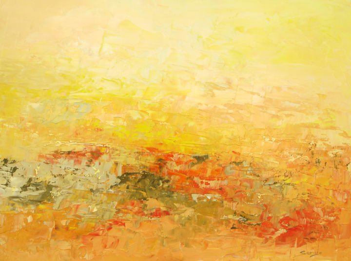 绘画 标题为“Landscape Salmon (1…” 由Saroja Van Der Stegen, 原创艺术品, 油 安装在木板上