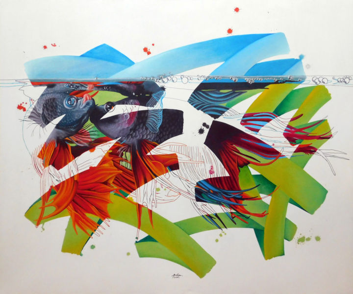 Painting titled "betta-fish-6.jpg" by Iulian Arsenie, Original Artwork, Oil