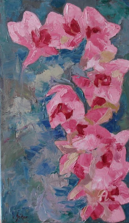 Peinture intitulée "Orchidée" par Chéker, Œuvre d'art originale, Huile Monté sur Châssis en bois