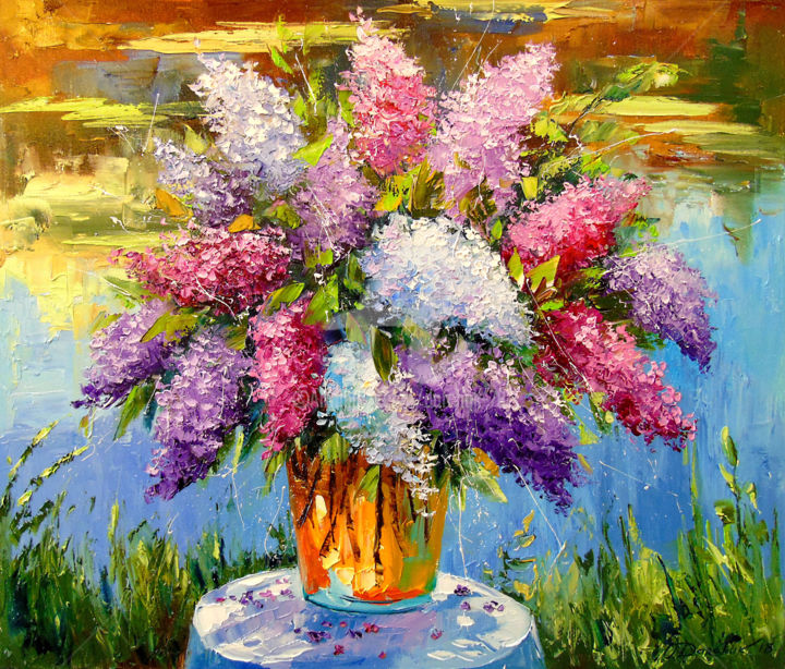 Malerei mit dem Titel "Still life with lil…" von Olha, Original-Kunstwerk, Öl