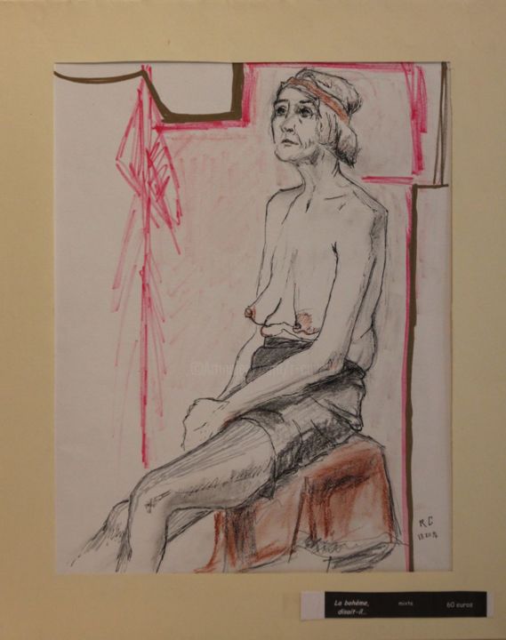 Drawing titled "N.R. N°5" by R. Cavalié, Original Artwork, Charcoal